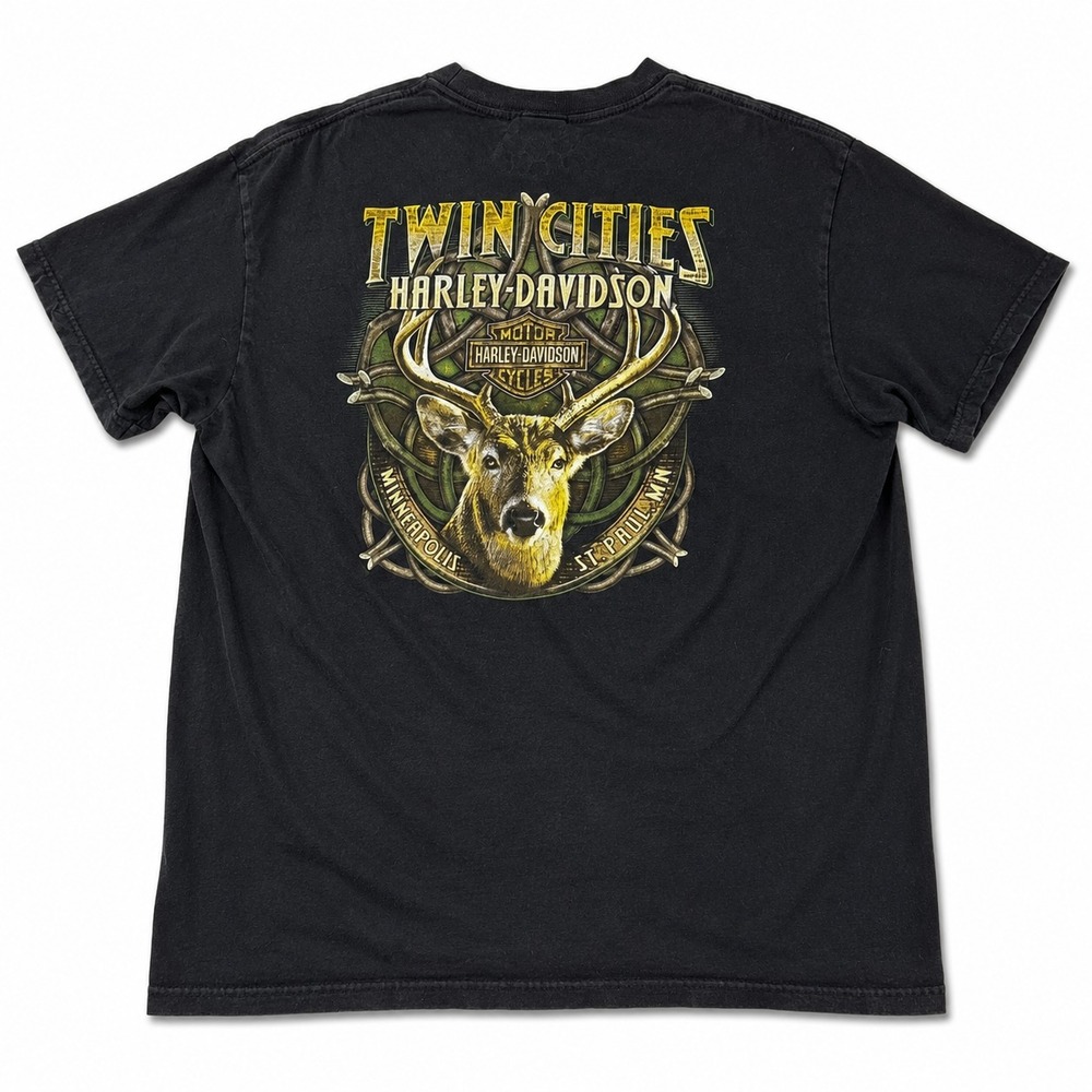 Harley Davidson Twin Cities Deer Graphic T Shirt Mens XL Black Mnpls St Paul